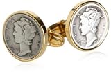 Genuine Mercury Dime Coin Cufflinks in 14kt. Gold Overlay Setting with Presentation Box