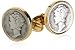 Genuine Mercury Dime Coin Cufflinks in 14kt. Gold Overlay Setting with Presentation Box
