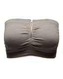 Seamless Grey Strapless Zipper Tube Top Bra with Bra Cups