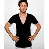 AmericanApparelSheerJerseyShortSleeveDeepV-NeckShirt,Black,X-Large