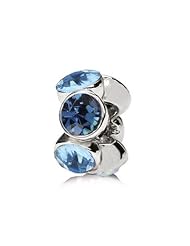 Christmas Best Gift, Sterling Silver Sapphire Blue and Aquamarine Swarovski Crystals Alternative , Fits Pandora and All Brands Charm Bracelets and Necklaces.