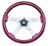 Touring GT Steering Wheel 14 in. Diameter 3 in. Dish Mahogany Wood Finger Grip w/Silver Anodized 4-Spoke Design