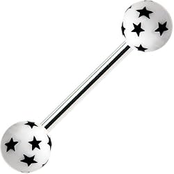 White Black Stars Acrylic Barbell Tongue Ring