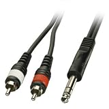 LINDY Stereo Audio Adapter, Cable 6.3mm Jack Plug To 2 x Phono Connectors, 2m