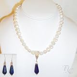White Fresh Water Pearl and Lapis Lazuli Necklace Set