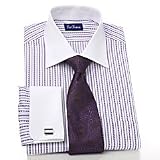 Trim Fit European Style Textured Stripe White French Cuff Dress Shirt