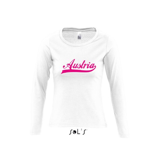 Austria Oldschool Österreich LÄNDERSHIRT EM / WM FAN Trikot – Damen Langarm Longsleeve T-Shirt S-XL , White – pink , S