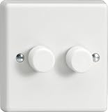 Varilight - 2 Gang 1 or 2 Way 2x250 Watt Push on/Push off Standard Dimmer Switch Classic White Plastic - HQ4W