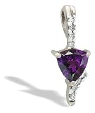 14K White Gold Genuine Trillion Amethyst and Diamond Pendant
