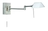 Trio Halogen Gelenkarm Wandleuchte mit Schnurschalter Nickel matt Glas opal Ausleuchtung 48 cm