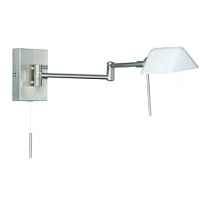 Trio Halogen Gelenkarm Wandleuchte mit Schnurschalter Nickel matt Glas opal Ausleuchtung 48 cm