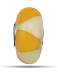Yellow With White Triangle Murano Glass Bead In Sterling Silver