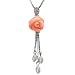 Red Coral Rose Cultured Pearl Tail Platinum Overlay CAREFREE Sterling Silver Pendant Necklace