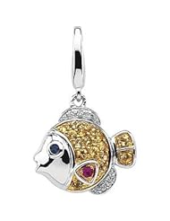 Genuine Multicolor Sapphire & Diamond Fish Charm 14K White 65996