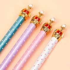 Set of 8 Cute Gold Crown Metal Small Spots Retractable Mechanical Pencils 0.5mm Refill For School Office Prizes Gifts