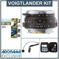 Voigtlander Nokton 35mm f/1.4 Wide Angle Leica M Mount Lens - Black - Bundle - with Tiffen 43mm Filter Kit, Lens Cap Leash, Professional Lens Cleaning Kit