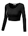 Simlu Womens Crop Top Round Neck Basic Long Sleeve Crop Top with Stretch Reg and Plus Size