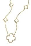 Sterling Silver Gold Plated CZ Clover Necklace