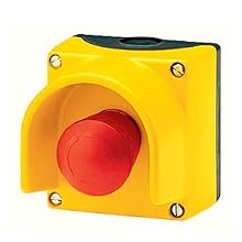 Siemens 3SB38 01-0EF3 Standard Operator Enclosure and Emergency Stop Mushroom Pushbutton, Molded Plastic Enclosure, 1 Pilot Device, 40mm Head, Positive Latching, Rotate To Unlatch, Protective Collar, 2 NC Contact Block Function