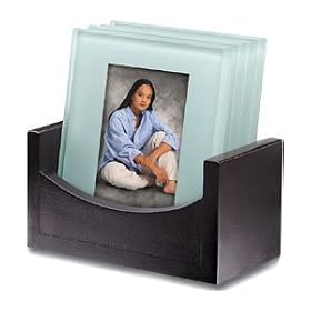 Click here to buy Cherished Accents Glass Photo Coasters, with Storage Rack by Cherished Accents.