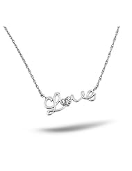 Sterling Silver Rhodium Plated Love With Heart Cz Necklace 16 Inch Plus 2 Inch Chain