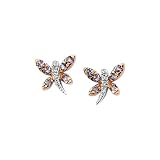 14K Two Tone Gold 0.04 ct. Diamond and 1/2 ct. Pink Sapphire Dragonfly Earrings