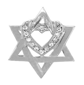 Star Of David With Heart Sterling Silver Cubic Zirconia Pendant