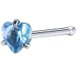 20 Gauge L. Blue Heart Cubic Zirconia Nose Bone
