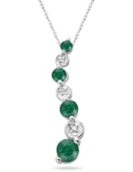 0.02 Cts Diamond & 0.74 Cts Natural Emerald Journey Pendant in 14K White Gold