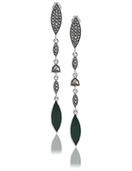 Judith Jack "Snake Bite" Sterling Silver, Marcasite, Green Onyx Linear Drop Earrings