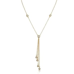 Cubic Zirconia CZ Accent 14K Gold Over Sterling Silver Pendant Lariat Necklace - Ideal Gift For Mother Day, Anniversary, Engagement, Wedding, Birthday, For Her