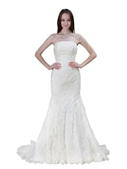 Strapless Lace-Up Mermaid Spring Fall  Dress with a Court Train 