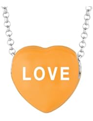 Sterling Silver 14mm Orange enamel Sweethearts LOVE Heart Pendant