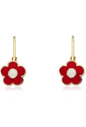 Little Miss Twin Stars Girls' "Frosted Flower" 14k Gold Plated Flower Leverback Earrings