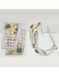 14K Two Tone Gold 0.36cttw Round Diamond Earrings. Lovely Gift Box Included!