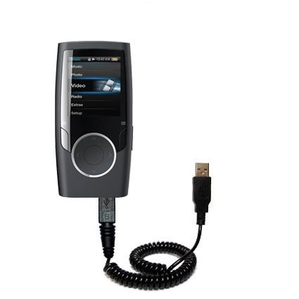Coiled USB Cable for the Coby MP601 Video MP3 Player with Power Hot Sync and Charge capabilities - uses Gomadic TipExchange Technology