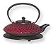 Reddish Orange Cast Iron Teapot with Trivet, 27 Oz Capacity