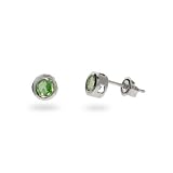 Eve's Addiction Peridot Cubic Zirconia Bezel Set Stud Earrings