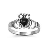 Sterling Silver Petite Black Onyx Claddagh Ring Sizes 4 to 9