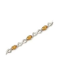 10K White Gold Oval Citrine and Diamond Bracelet