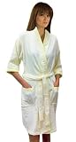 Solid Zero Twist Terry Loop Bathrobe W/ Gingham Trim, 100% Cotton Terry Cloth, Short, Yellow, One Size