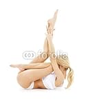 Wallmonkeys Peel and Stick Wall Decals Fit Blond in White Underwear Practicing Yoga 18 H x 15 W Removabl