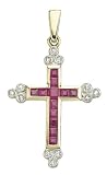 14K Yellow Gold Ruby and Diamond Cross Pendant