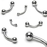316L Surgical Steel Curved Barbells w/ Ball - 18G (1mm), 8mm Length, 3mm Ball Size - Sold as a Pair