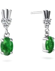 Genuine Emerald 14kt White Gold Dangle Drop Earrings