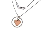 14K Rose Gold Heart in 14K White Gold Circle Pendant
