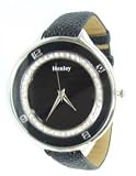 HENLEY ROUND BLACK DIAL WATCH WITH BLACK CROCO EFFECT STRAP