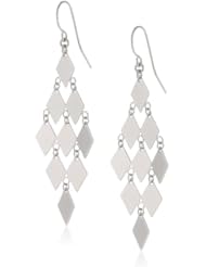 Sterling Silver Large Diamond Shape of 9 Polished Diamond Shapes French Wire Movement Earrings