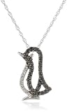 XPY 14k White Gold Black and White Diamond Penguin Pendant (1/6 cttw), 18"