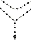 .925 Sterling Silver Beaded Bead Rosary Style Designer Y-Necklace with Onyx